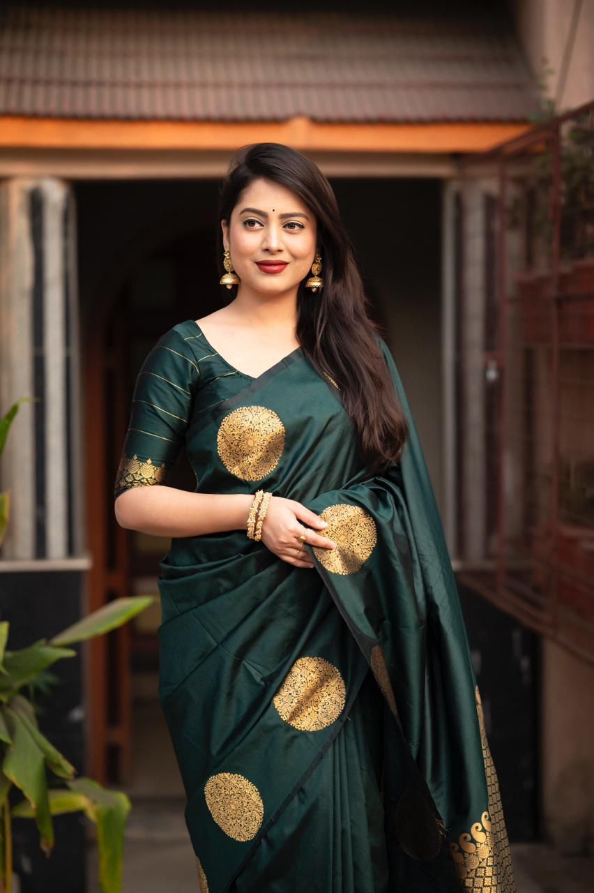 Exuberance Dark Green Soft Silk Weaving Saree