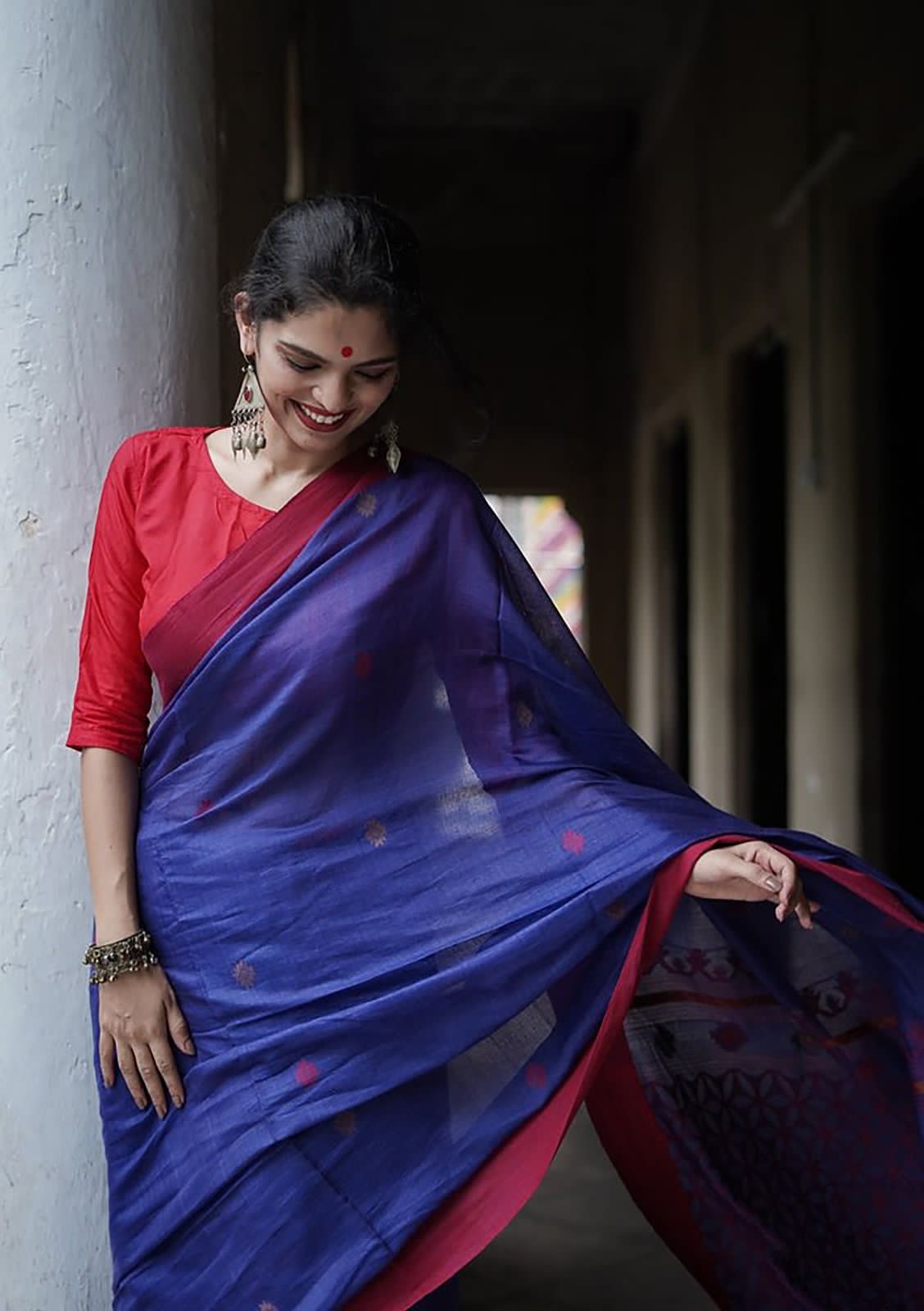 Angelic Blue Cotton Silk Weaving  Saree
