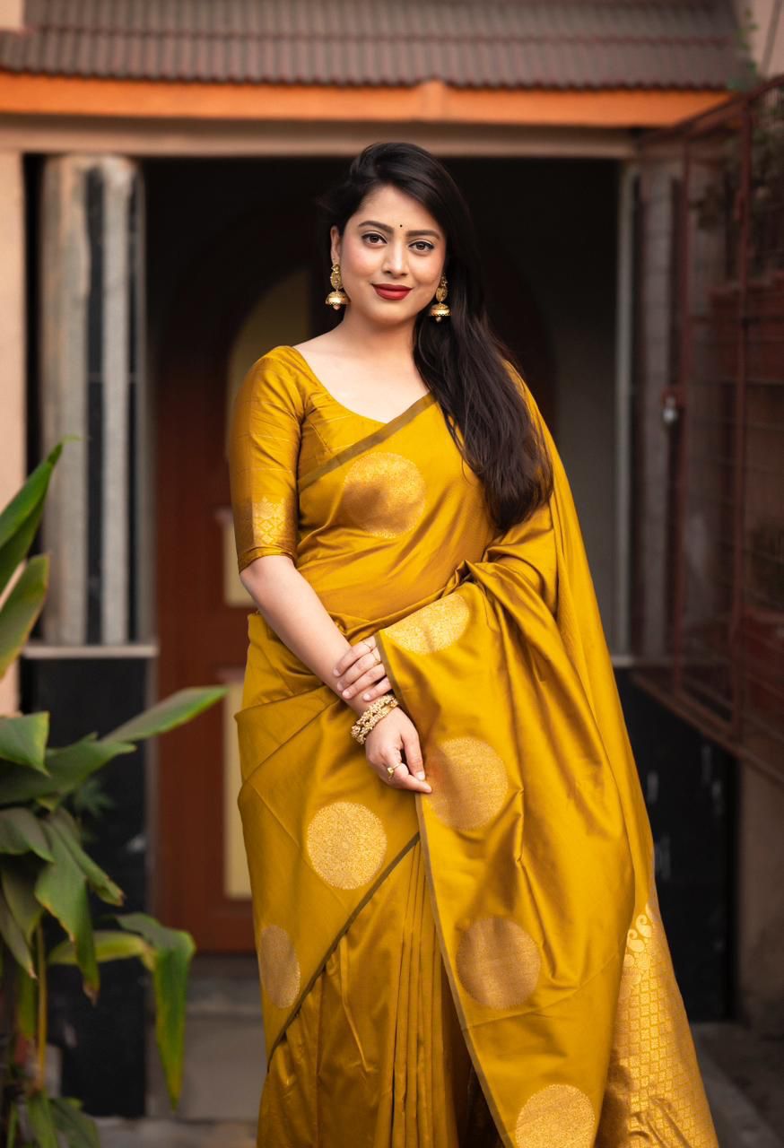 Mythical Yellow Soft Silk Weaving Saree