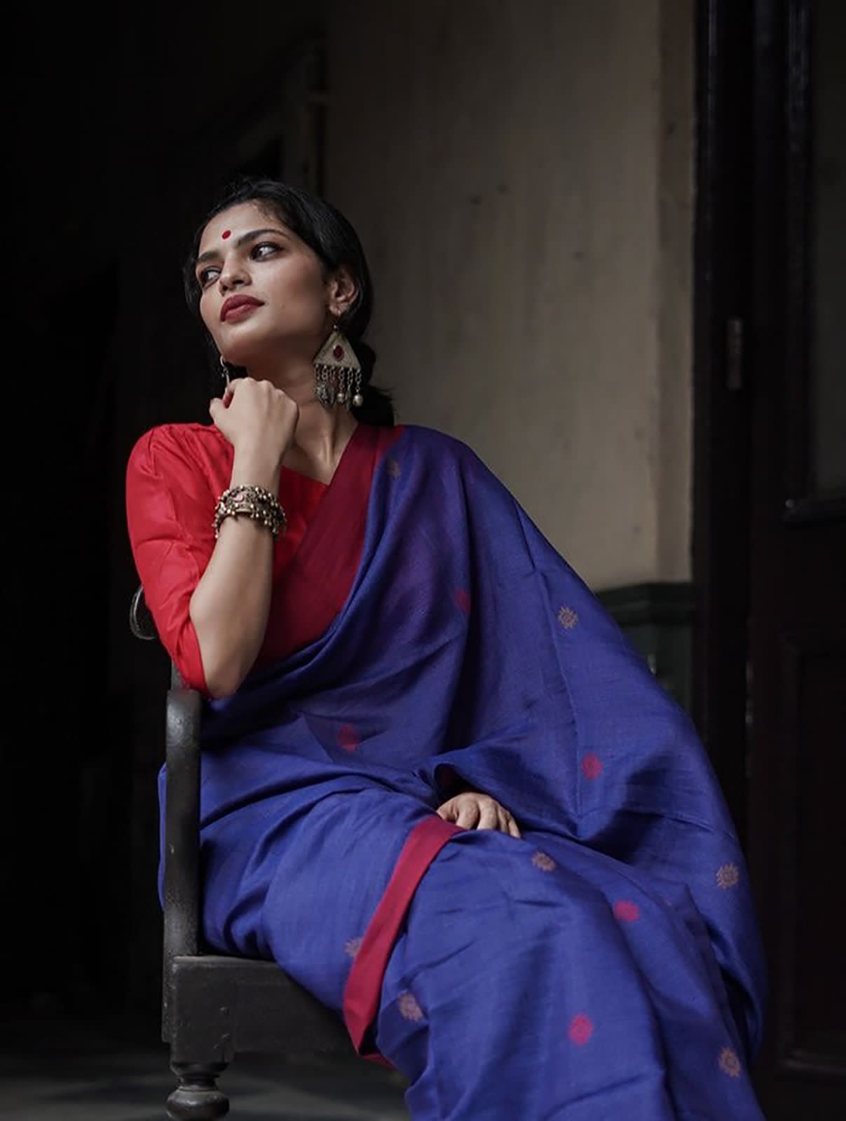 Angelic Blue Cotton Silk Weaving  Saree