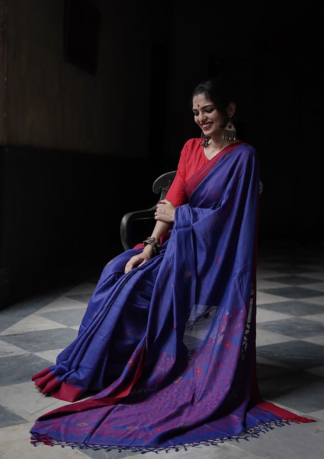 Angelic Blue Cotton Silk Weaving  Saree