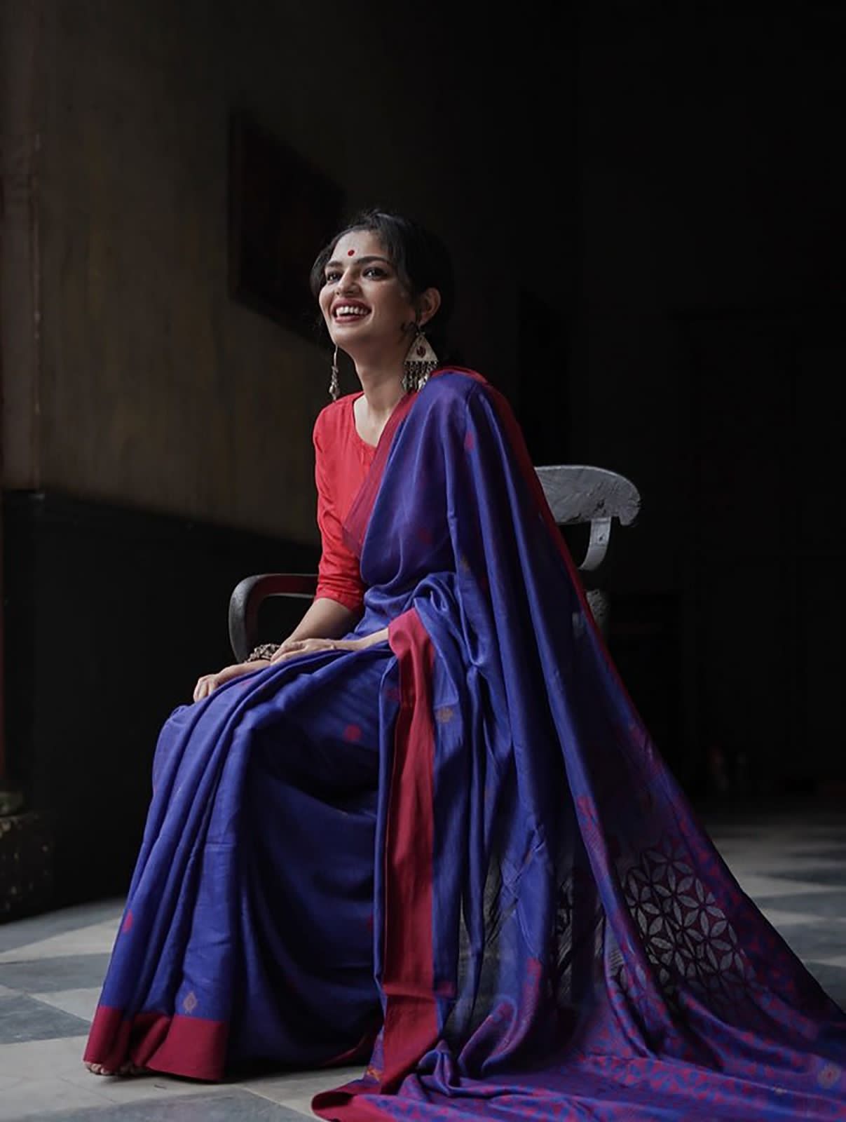Angelic Blue Cotton Silk Weaving  Saree
