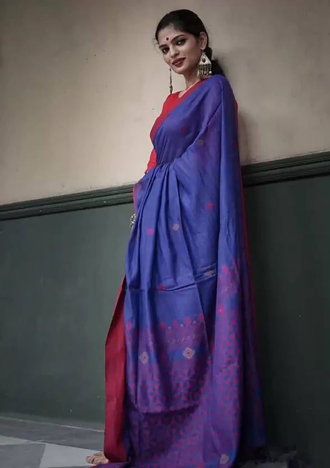 Angelic Blue Cotton Silk Weaving  Saree