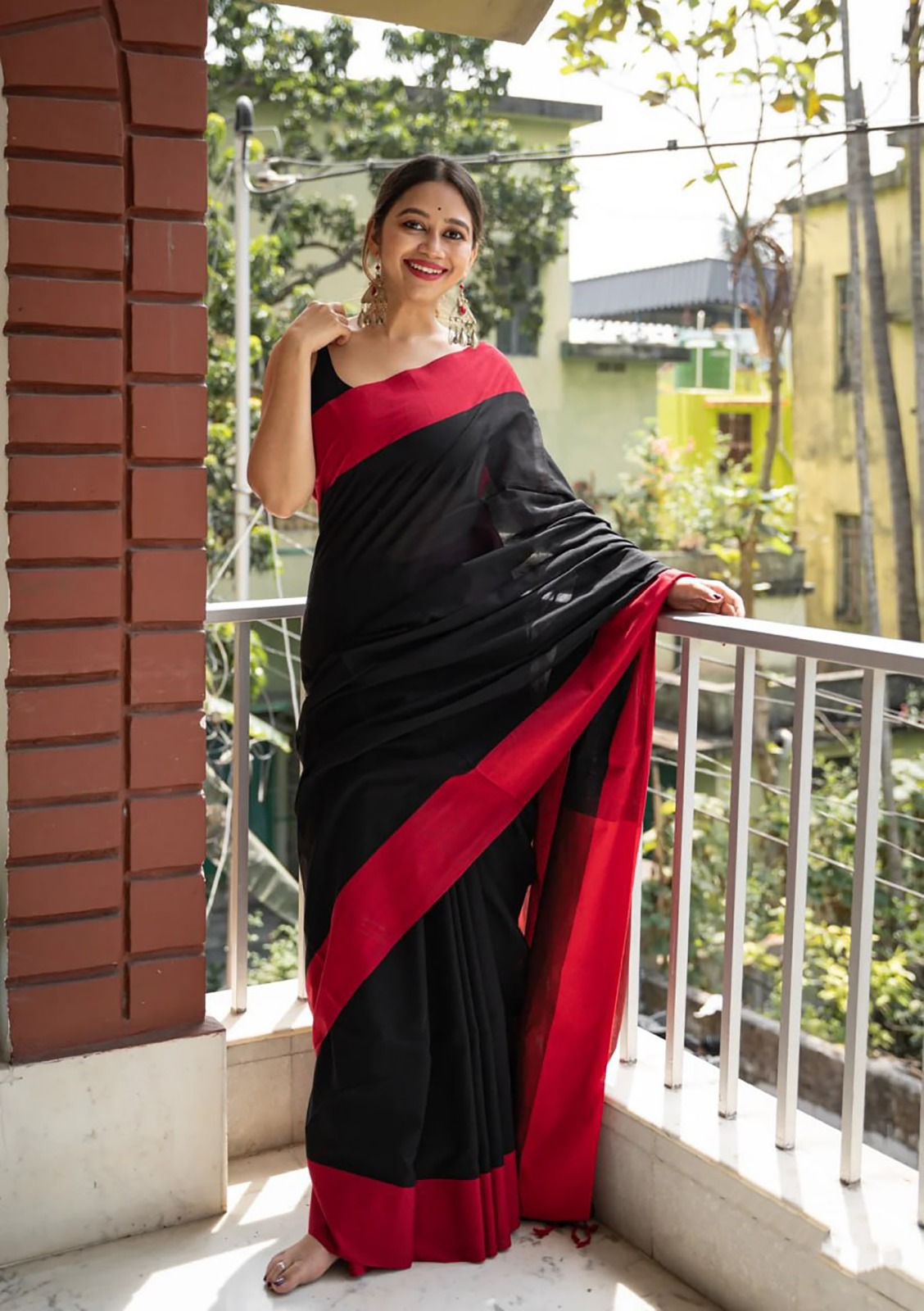 Palimpsest Black Cotton Silk Weaving Saree