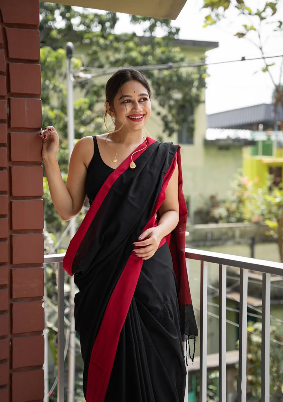Palimpsest Black Cotton Silk Weaving Saree
