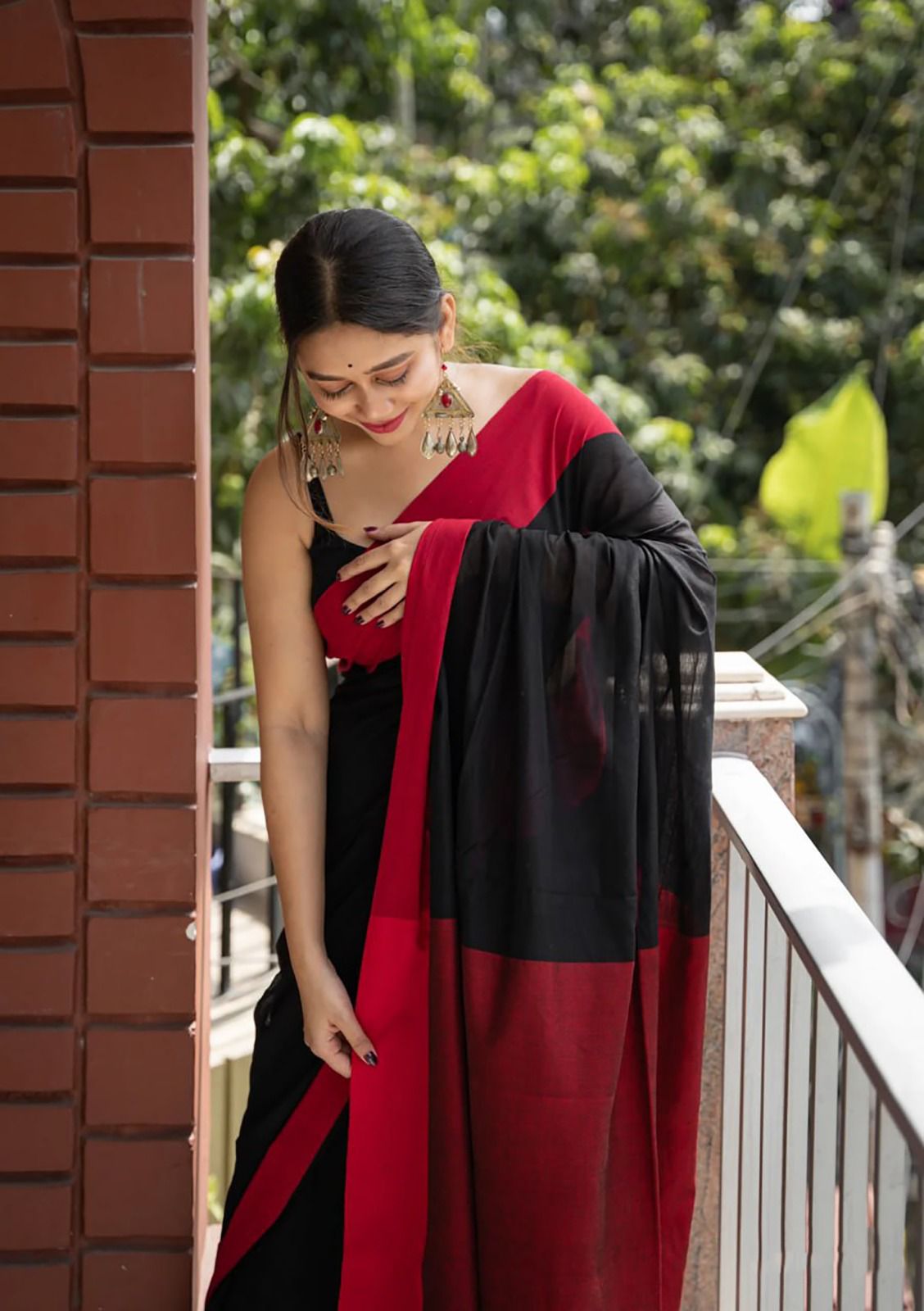 Palimpsest Black Cotton Silk Weaving Saree