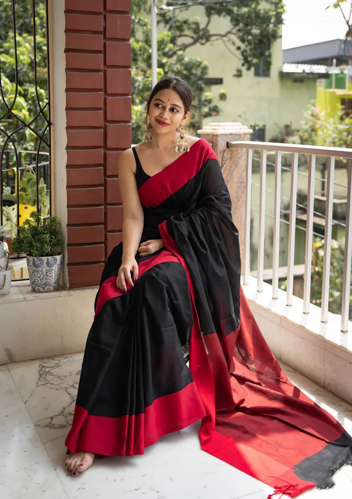 Palimpsest Black Cotton Silk Weaving Saree