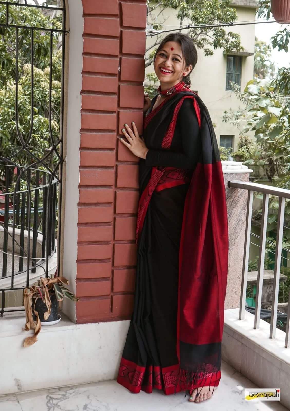 Palimpsest Black Cotton Silk Weaving Saree