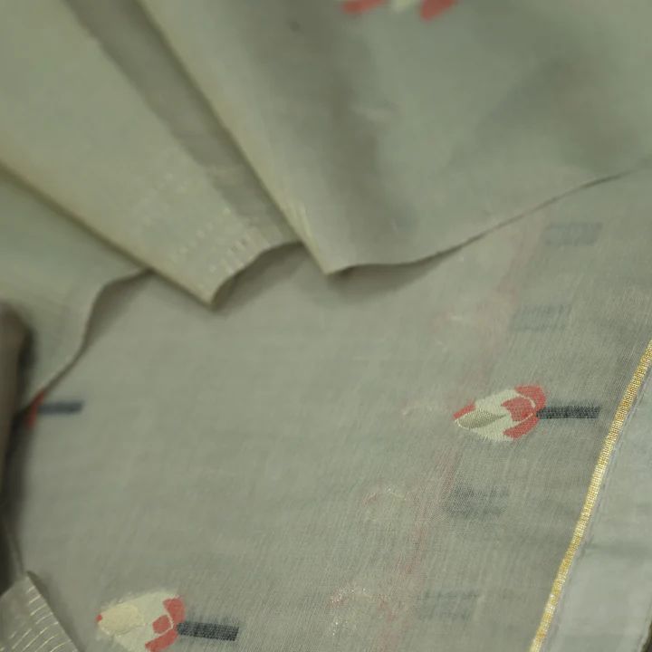 Lemon Grass Pure Soft Muga Cotton Flower Weaving Unstitched Dress Material