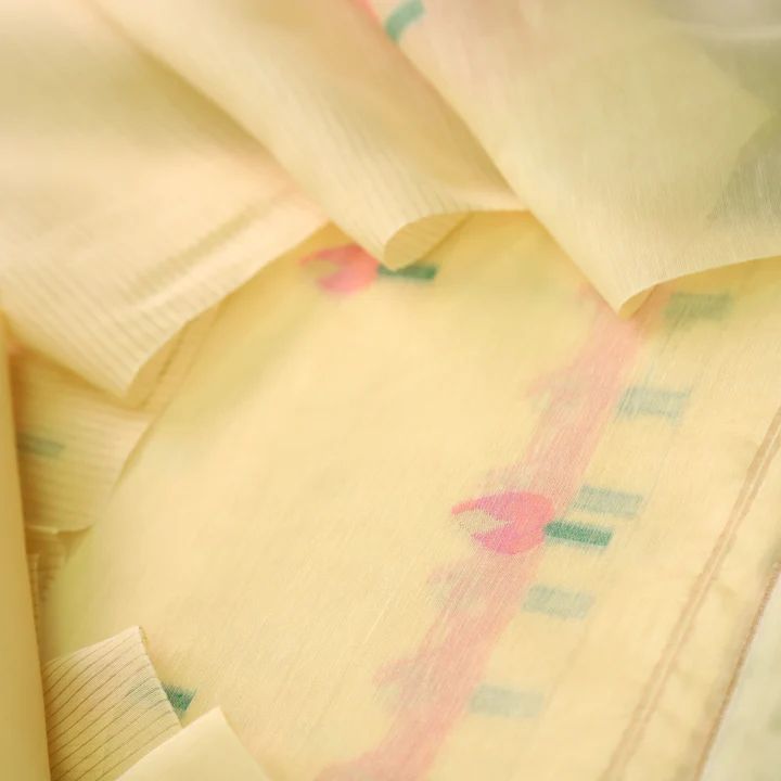 Mustard Pure Soft Muga Cotton Flower Weaving Unstitched Dress Material