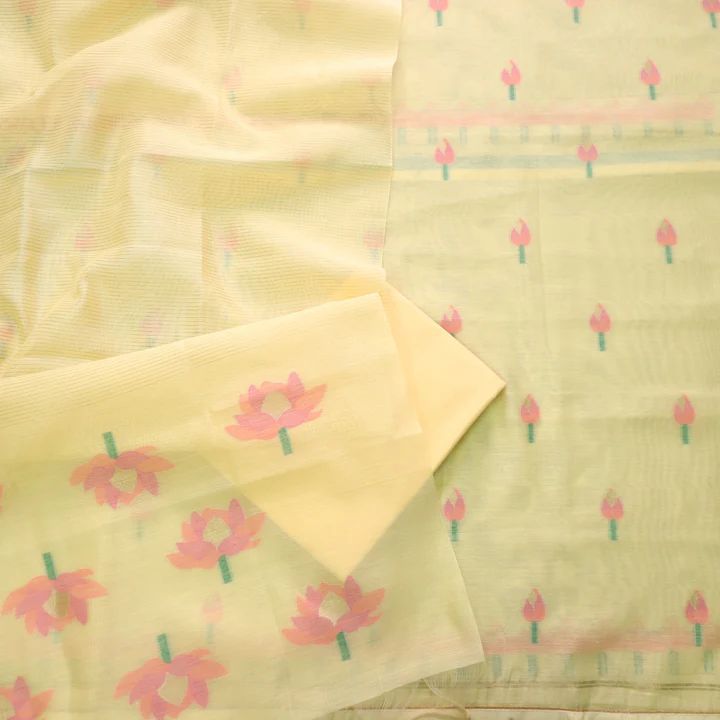 Mustard Pure Soft Muga Cotton Flower Weaving Unstitched Dress Material