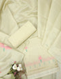 Spanish White Pure Soft Muga Cotton Flower Weaving Unstitched Dress Material
