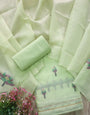 Pale Leaf Pure Soft Muga Cotton Flower Weaving Unstitched Dress Material