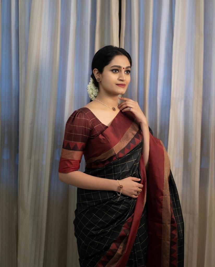 Stunning Black Soft Silk Weaving Saree