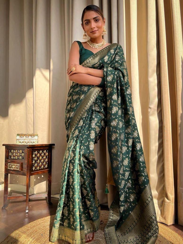 Demesne Dark Green Soft Silk Weaving Saree