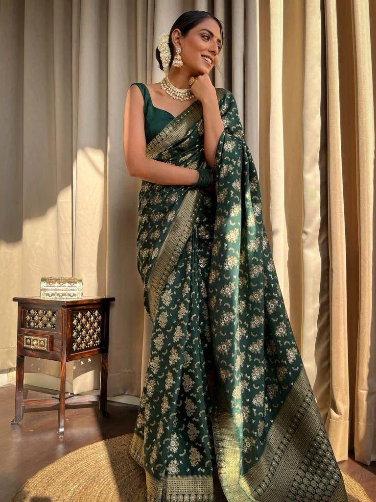 Demesne Dark Green Soft Silk Weaving Saree