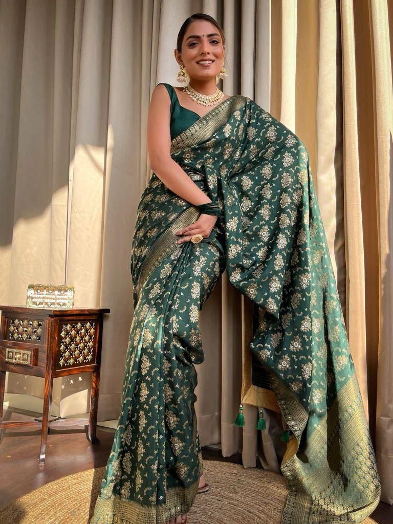 Demesne Dark Green Soft Silk Weaving Saree