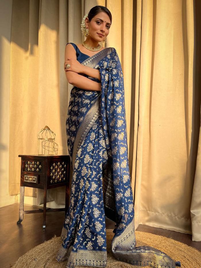 Enchanting Marine Blue Soft Silk Weaving Saree