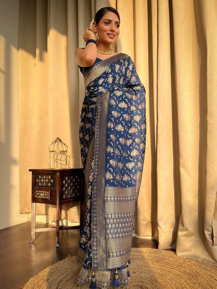Enchanting Marine Blue Soft Silk Weaving Saree