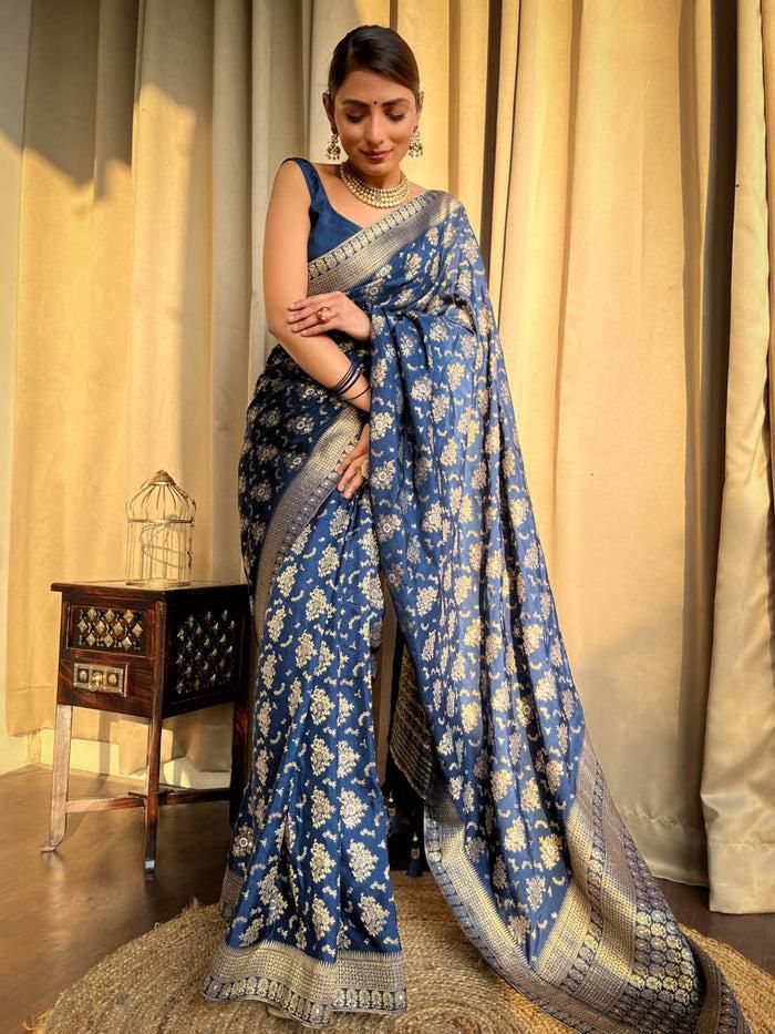 Enchanting Marine Blue Soft Silk Weaving Saree