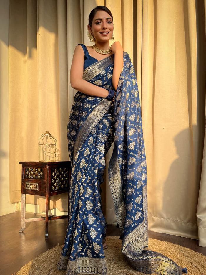 Enchanting Marine Blue Soft Silk Weaving Saree
