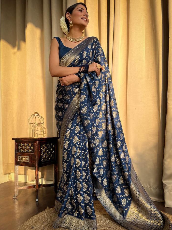 Enchanting Marine Blue Soft Silk Weaving Saree