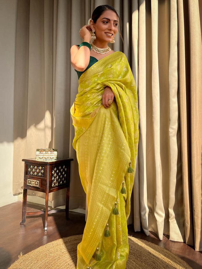 Amazing Marigold Soft Silk Weaving Saree