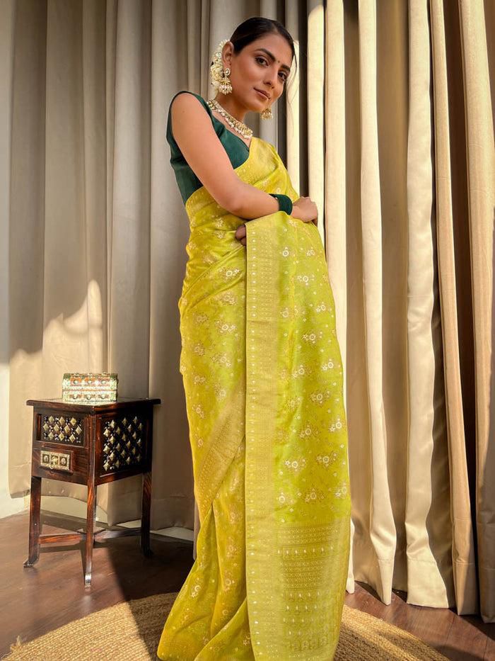 Amazing Marigold Soft Silk Weaving Saree