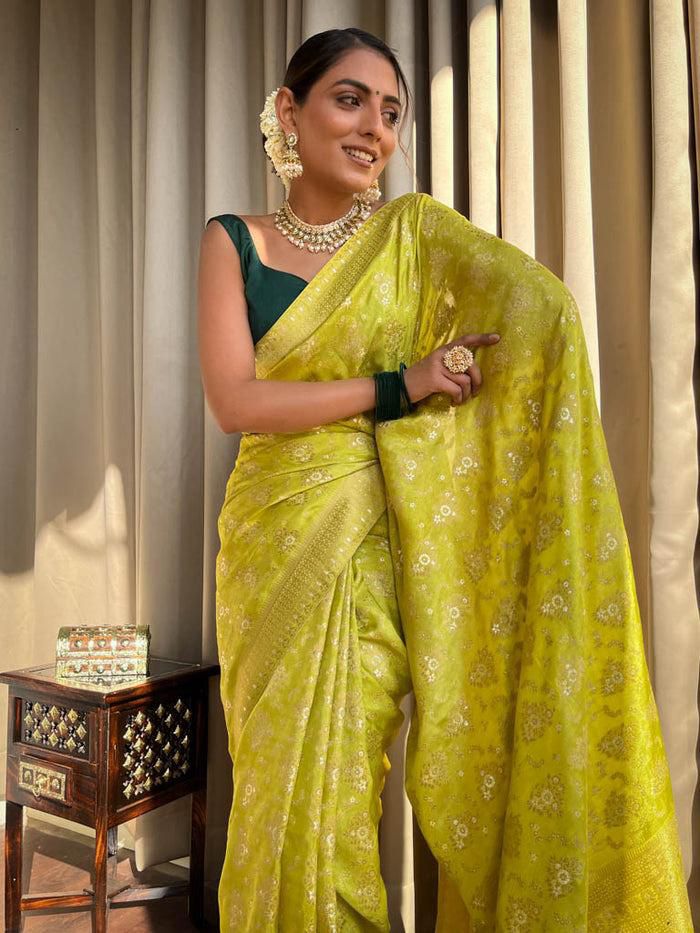 Amazing Marigold Soft Silk Weaving Saree