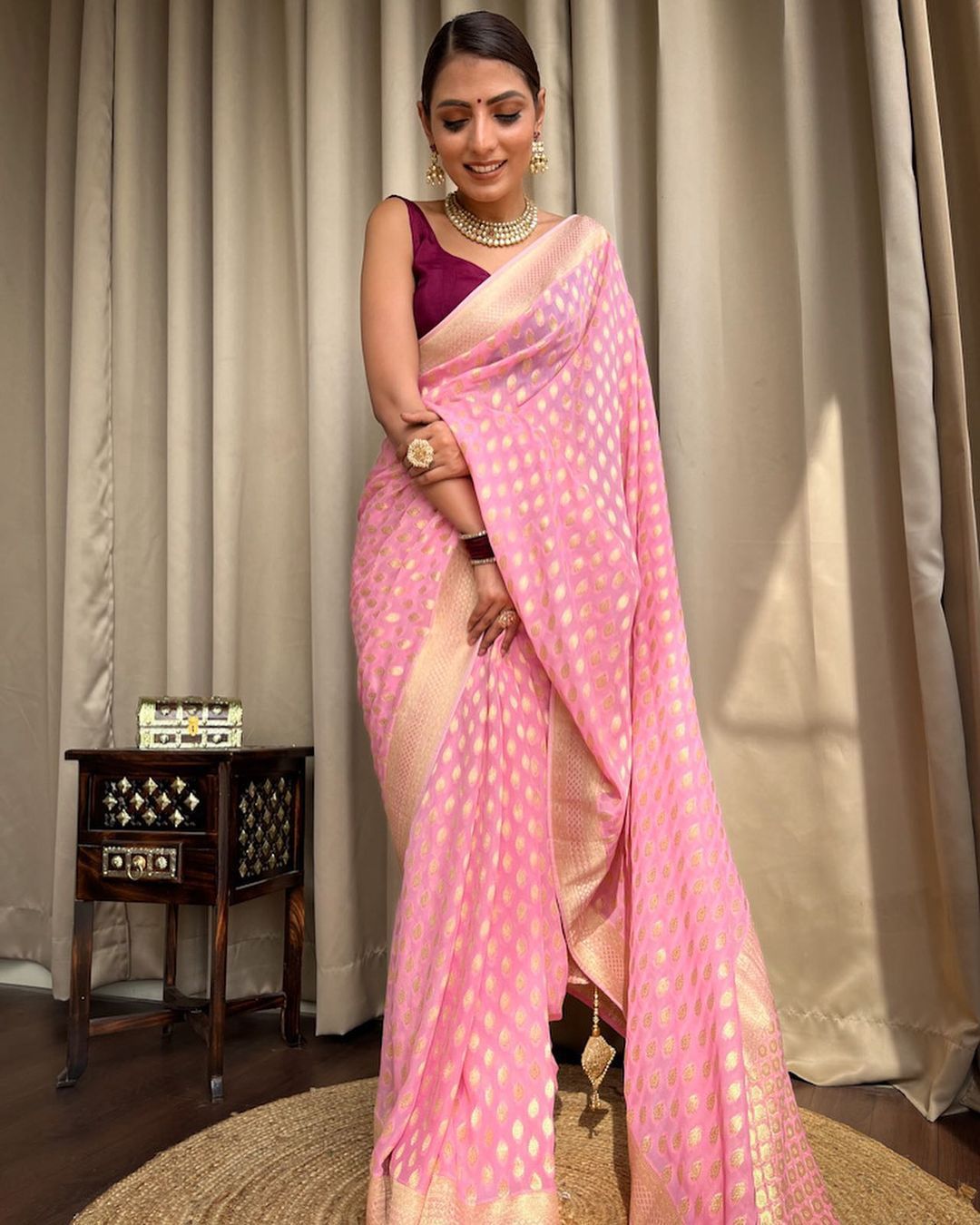Bucolic Baby Pink Soft Banarasi Silk Weaving Saree