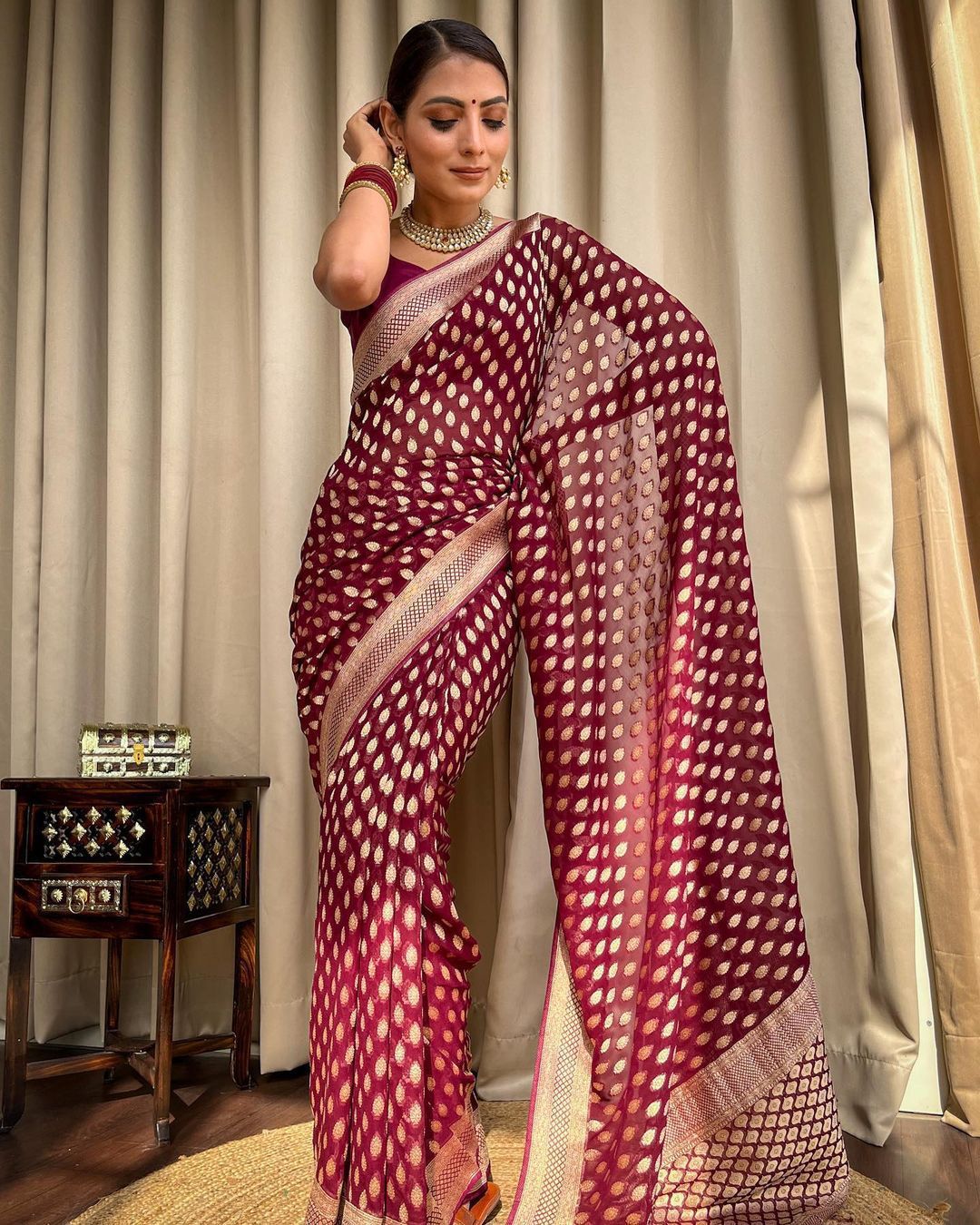 Nemesis Wine Soft Banarasi Silk Weaving Saree