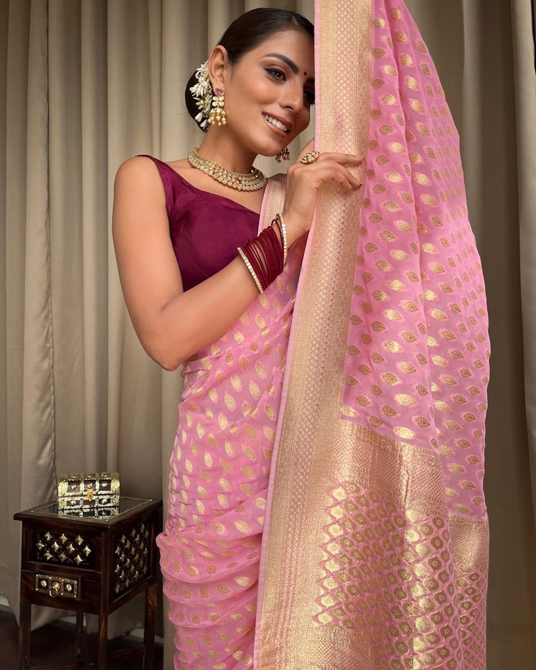 Bucolic Baby Pink Soft Banarasi Silk Weaving Saree