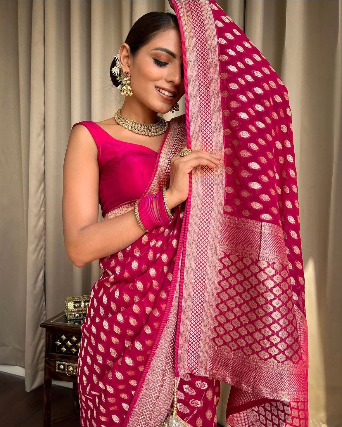 Radiant Dark Pink Soft Banarasi Silk Weaving Saree
