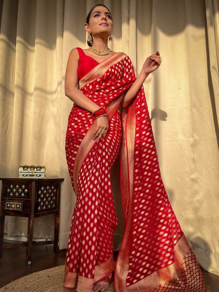 Noteworthy Red Soft Banarasi Silk Weaving Saree
