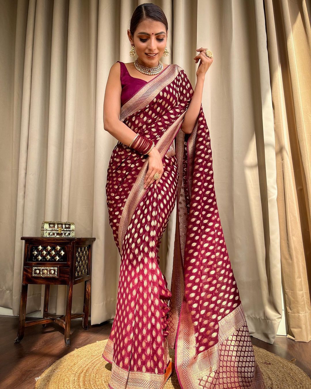 Nemesis Wine Soft Banarasi Silk Weaving Saree