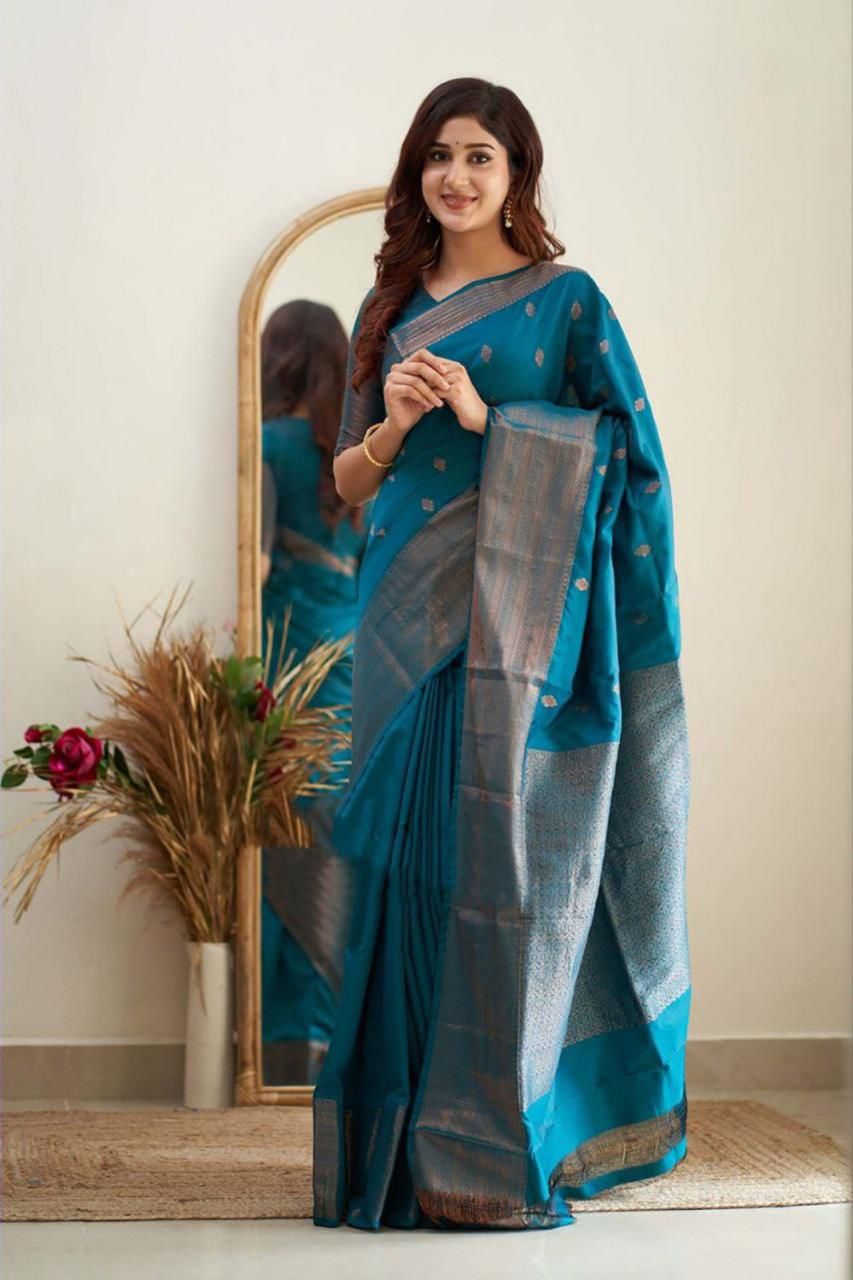 Superior Firozi Soft Silk Weaving Saree