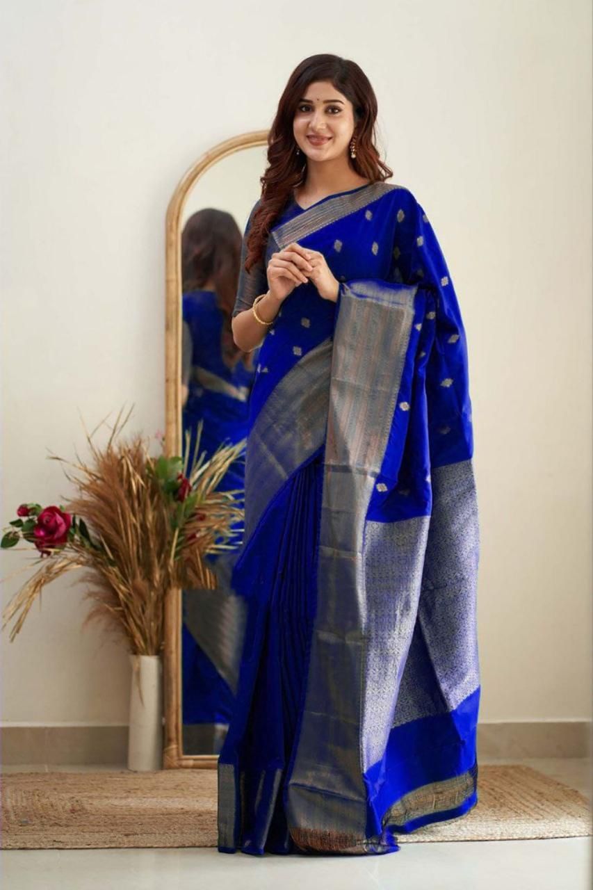 Peerless Royal Blue Soft Silk Weaving Saree