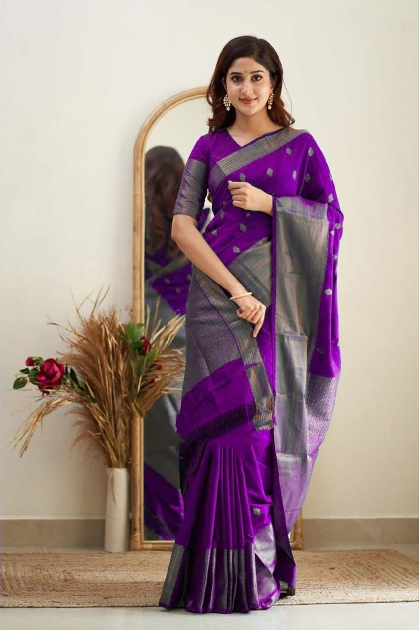 Cherished Purple Soft Silk Weaving Saree
