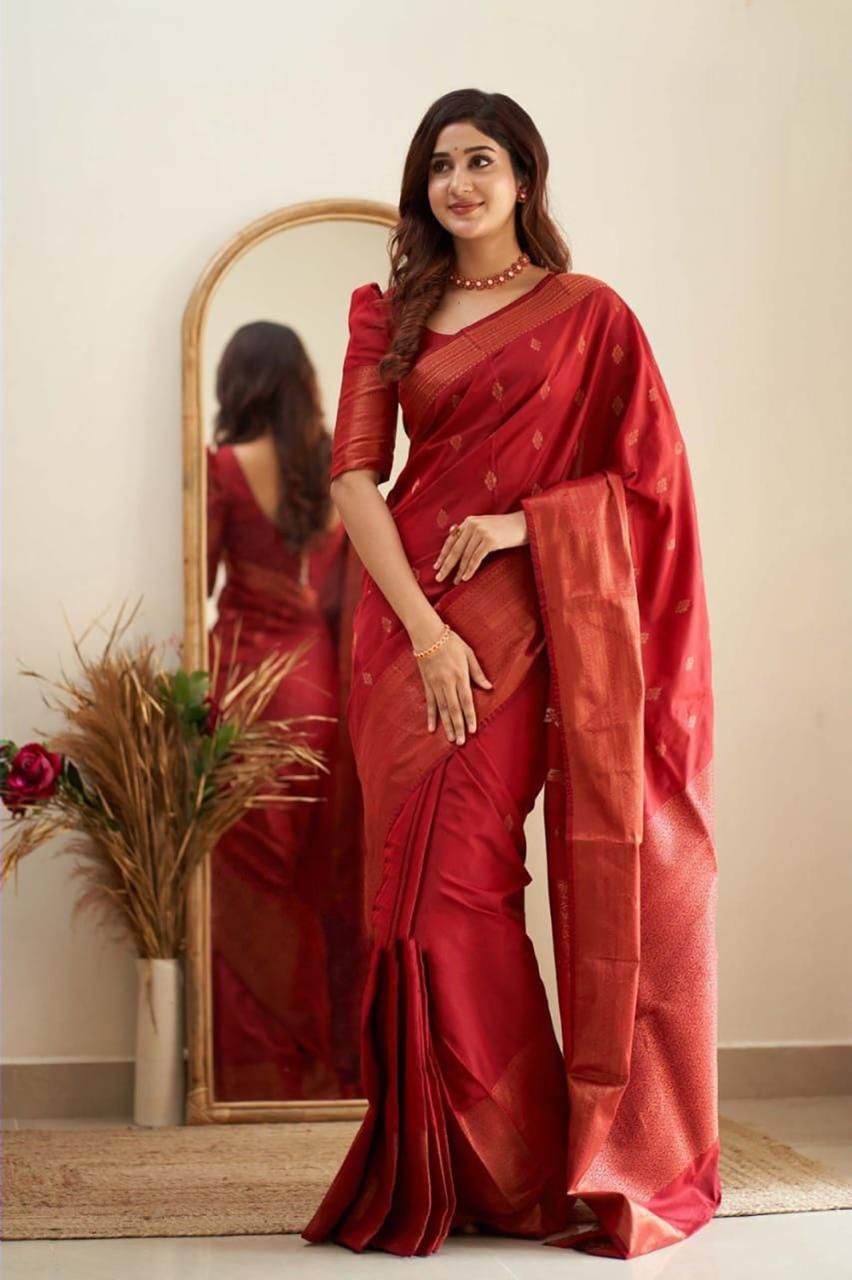 Treasured Red Soft Silk Weaving Saree