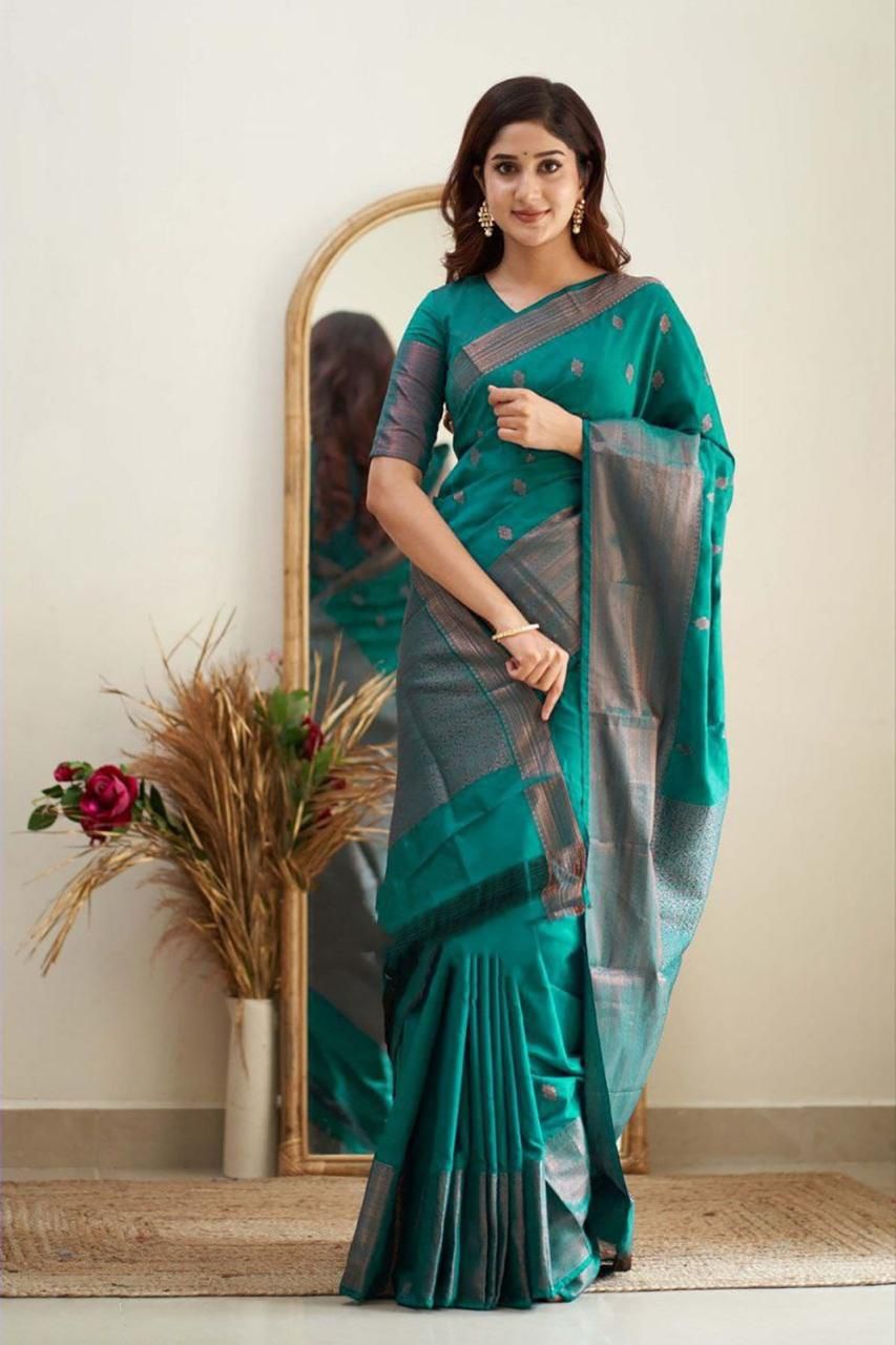 Glamorous Green Soft Silk Weaving Saree