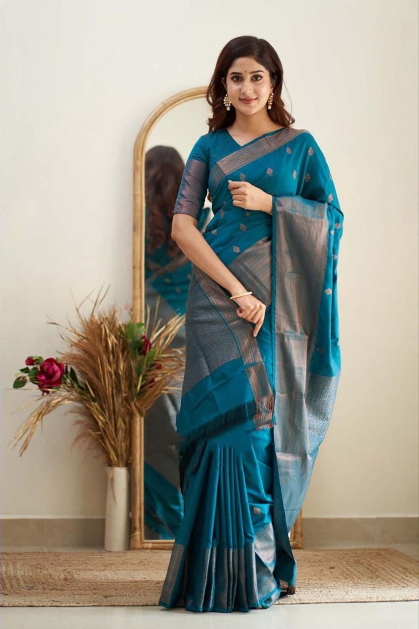 Superior Firozi Soft Silk Weaving Saree