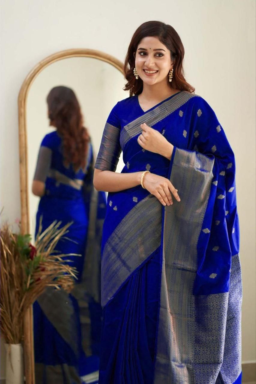 Peerless Royal Blue Soft Silk Weaving Saree