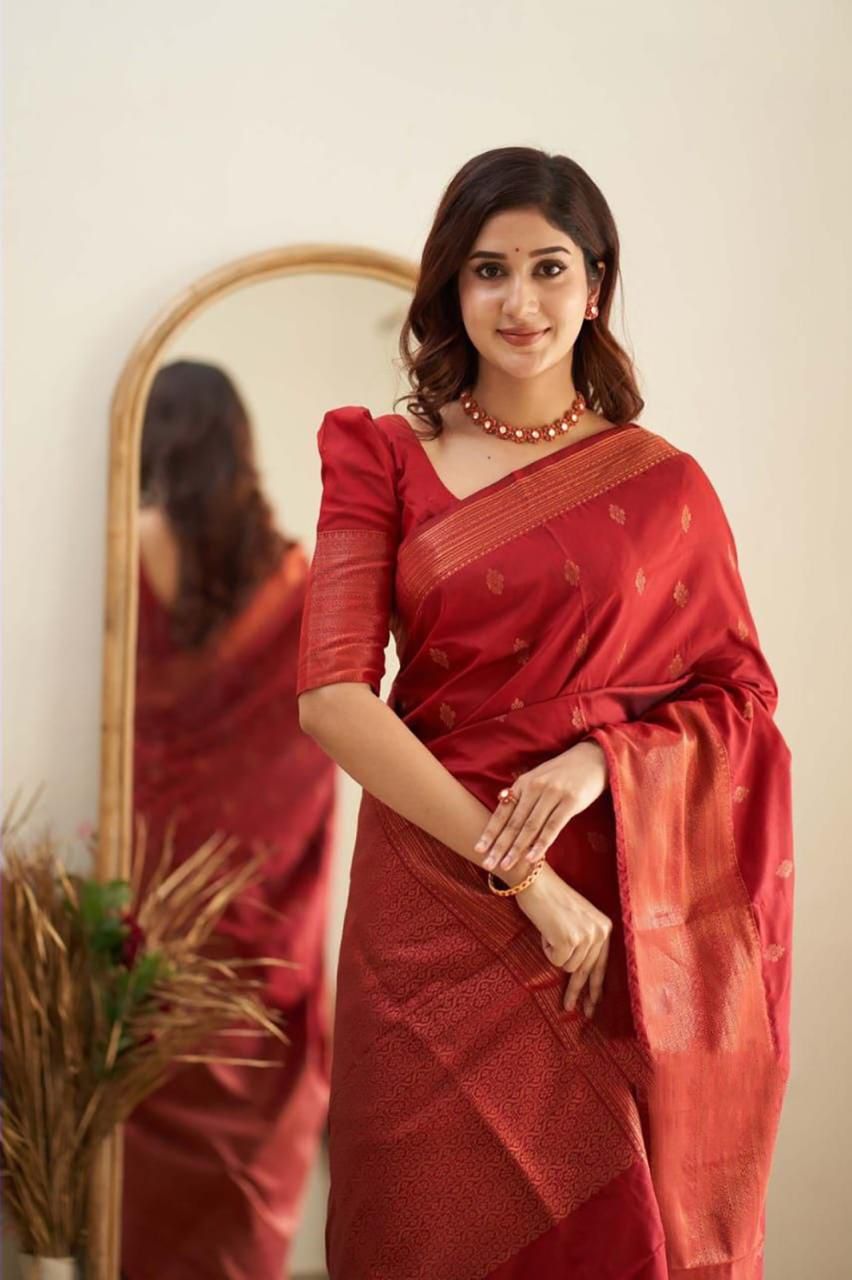 Treasured Red Soft Silk Weaving Saree