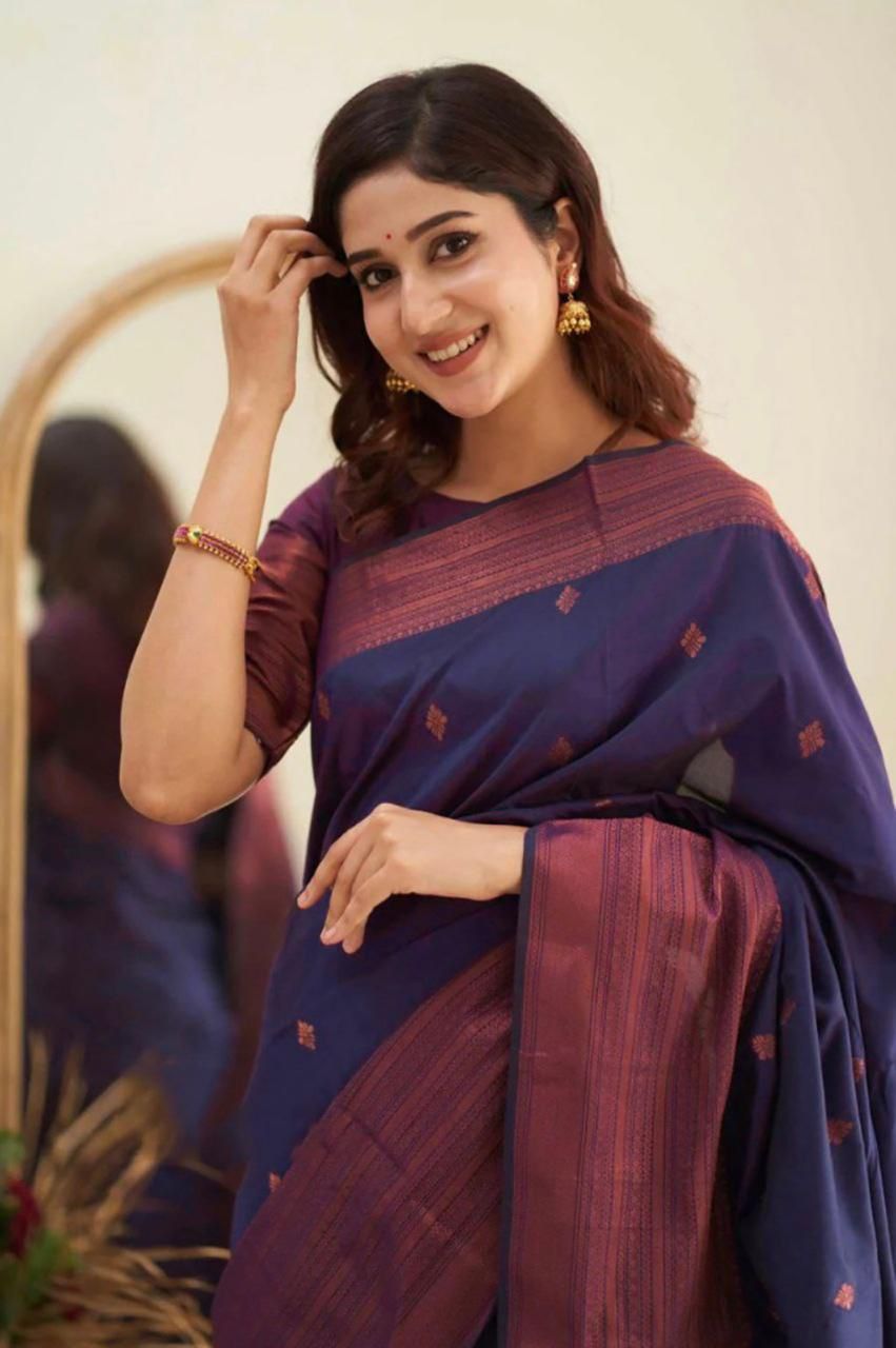 Exceptional Navy Blue Soft Silk Weaving Saree
