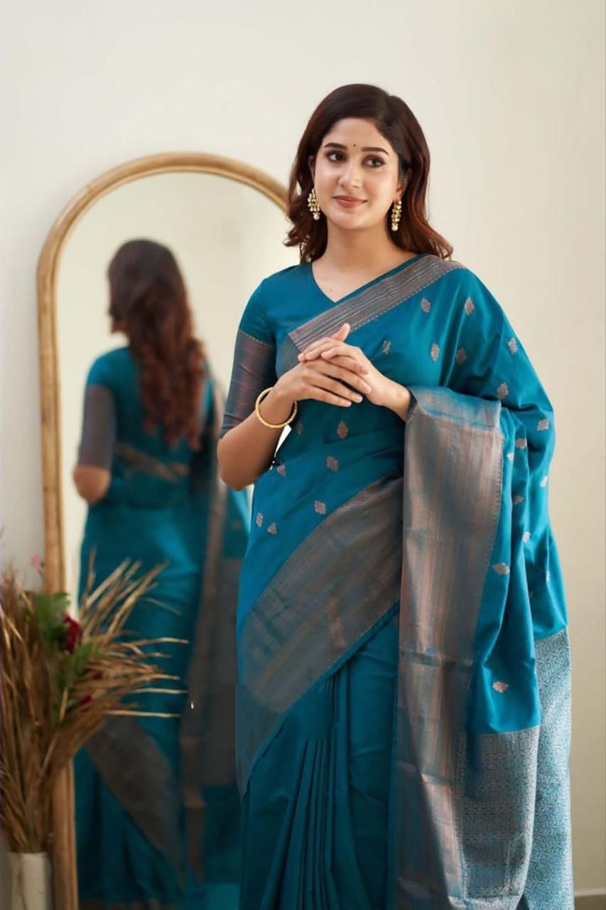 Superior Firozi Soft Silk Weaving Saree