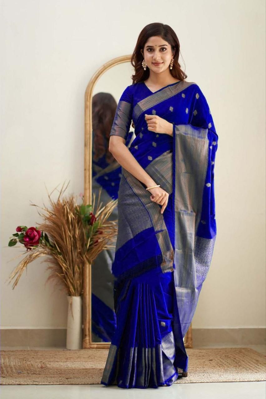 Peerless Royal Blue Soft Silk Weaving Saree