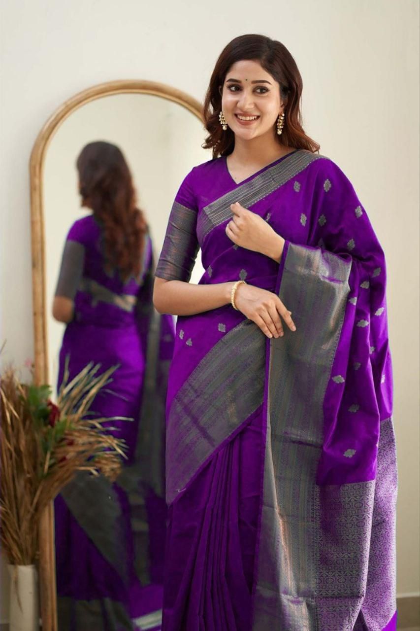 Cherished Purple Soft Silk Weaving Saree