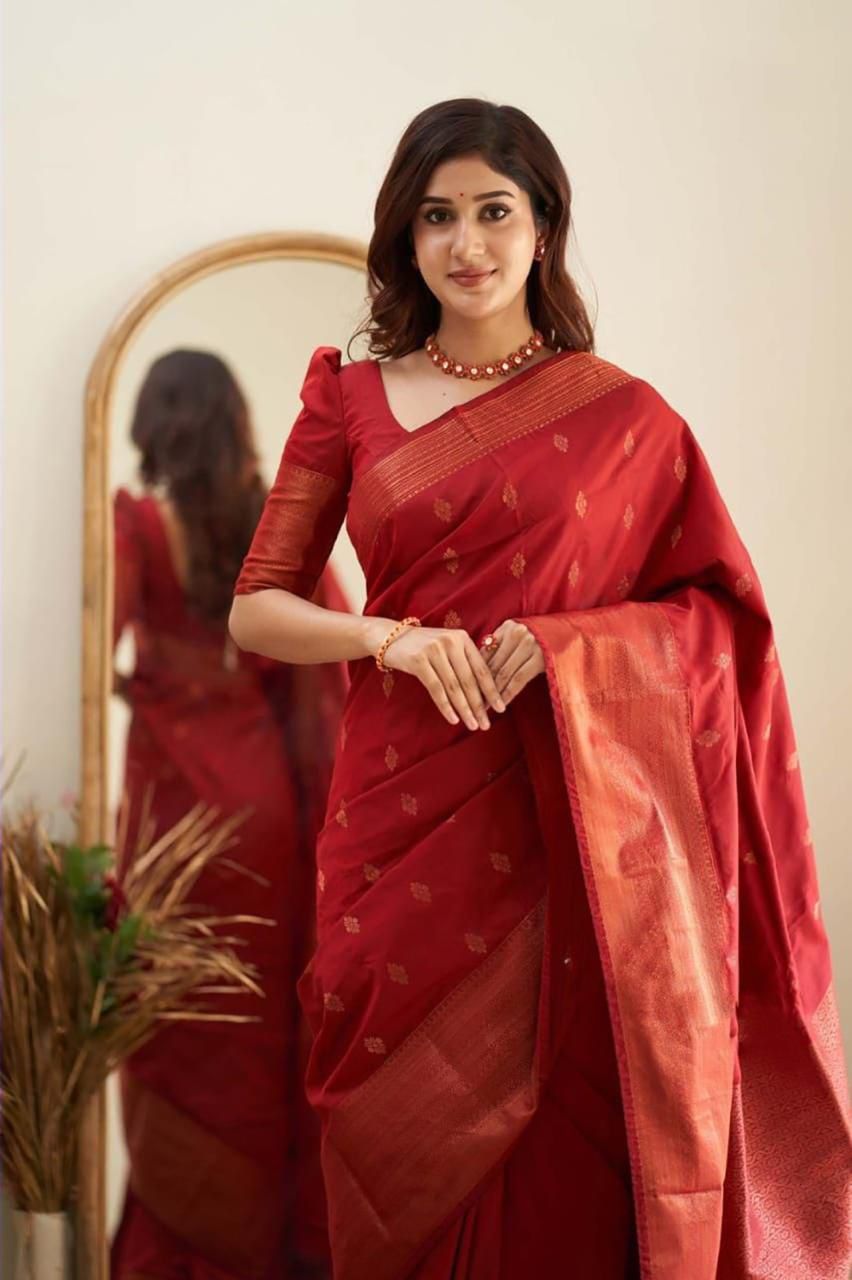 Treasured Red Soft Silk Weaving Saree