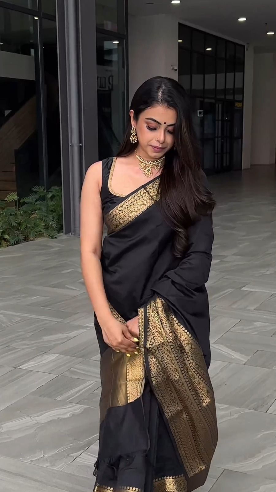 Exceptional Jet Black Soft Silk Weaving Saree