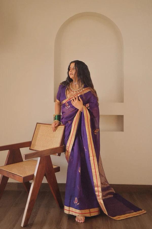 Outstanding Purple Cotton Silk Weaving Saree